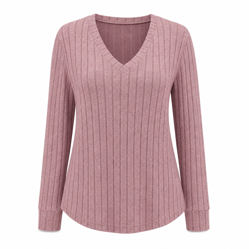 👚 Damen Übergrößen Pullover-Oberteil mit V-Ausschnitt | Kein Kratzen, kein Einengen – Locker sitzend, gerippt & kuschelig weich für den Alltag ✨