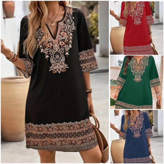 ✨[S-2XL]👗 Sukienka w stylu bohemy z dekoltem w serek 💞