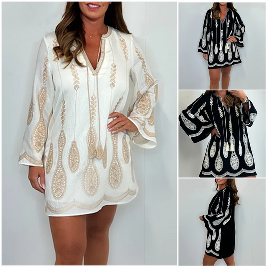 🔥 [S-2XL] 🌼👗 Sukienka mini z dekoltem w kształcie V i rozkloszowanymi rękawami