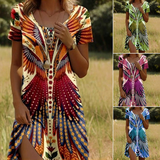 🔥 [S-2XL] 👗 Damskie sukienki z krótkim rękawem z nadrukiem w stylu vintage 💃