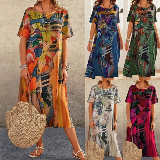 👗[S-5XL]✨ Zwiewna sukienka w jasnych, tropikalnych kolorach ✨