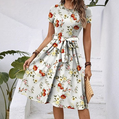 🔥[S-2XL]🌸 Elegancka damska sukienka z okrągłym dekoltem z nadrukiem 👗