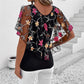 🌸[S-XL]🌟 Damska Bluzka z Mesh Patchwork w Druk 👚✨