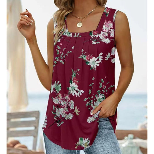 🔥[S-2XL]🌞 Letnia koszulka bez rękawów z nadrukiem 🌸👚