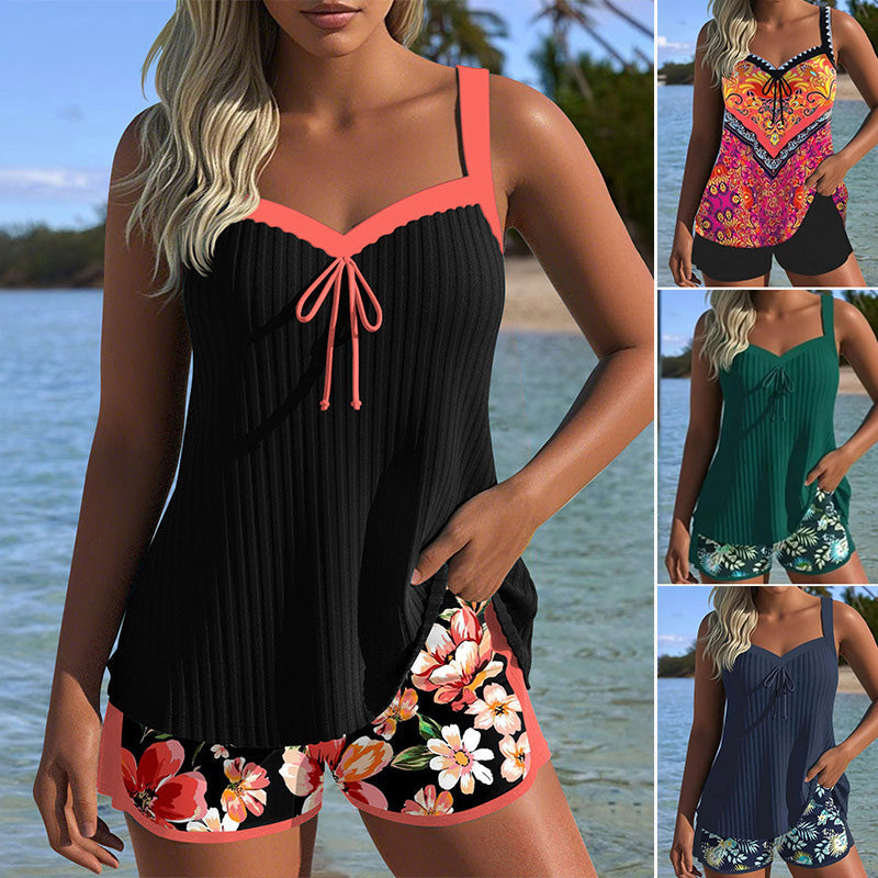 🌊 S-3XL 👙 Σετ μαγιό με τυπωμένο σουτιέν και σορτς 🌞⛱️