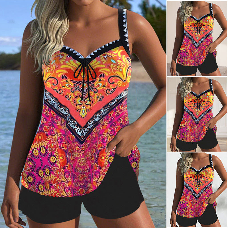 🌊 S-3XL 👙 Σετ μαγιό με τυπωμένο σουτιέν και σορτς 🌞⛱️