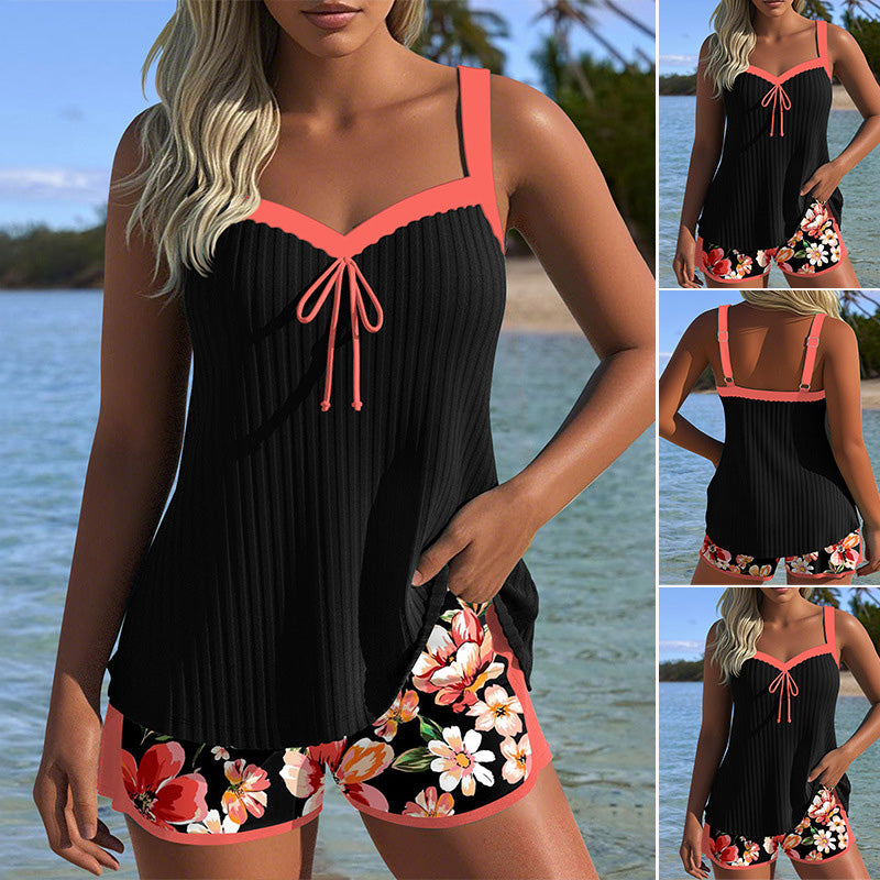 🌊 S-3XL 👙 Σετ μαγιό με τυπωμένο σουτιέν και σορτς 🌞⛱️