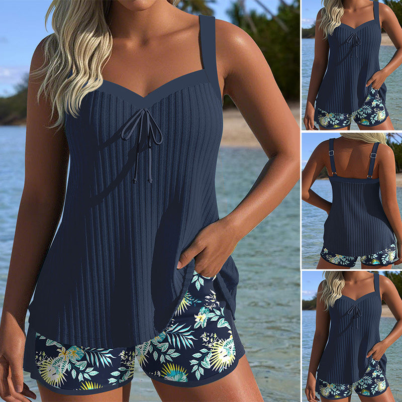 🌊 S-3XL 👙 Σετ μαγιό με τυπωμένο σουτιέν και σορτς 🌞⛱️