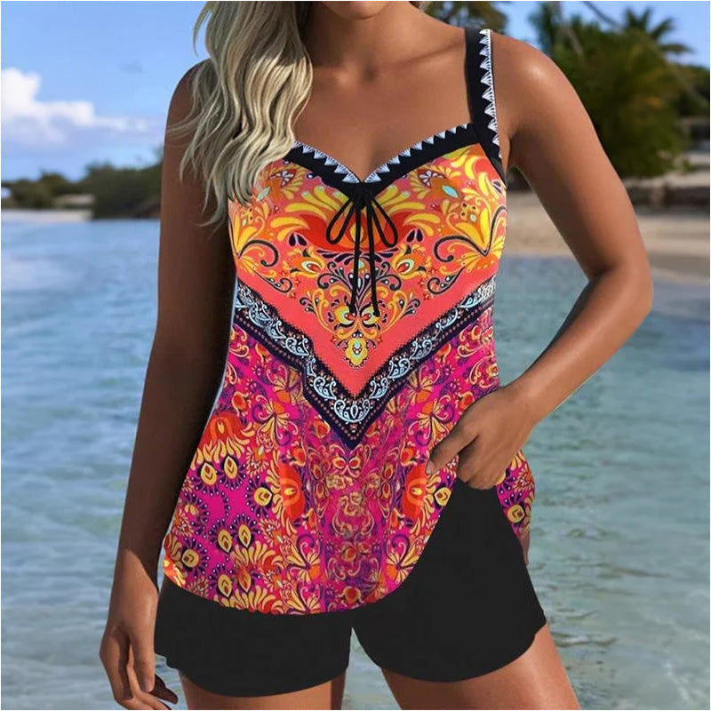 🌊 S-3XL 👙 Σετ μαγιό με τυπωμένο σουτιέν και σορτς 🌞⛱️