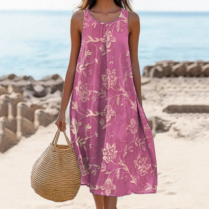 🌺【S-4XL】🌈 Damowa sukienka z okrągłym dekoltem i nadrukiem 👗✨