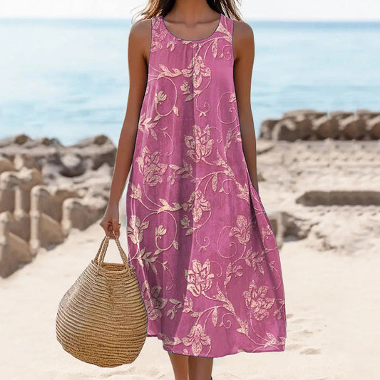 🌺【S-4XL】🌈 Damowa sukienka z okrągłym dekoltem i nadrukiem 👗✨