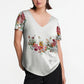 💖 [S-4XL] 🌺👚 Damska bluzka z krótkim rękawem V-neck z kwiatowym nadrukiem
