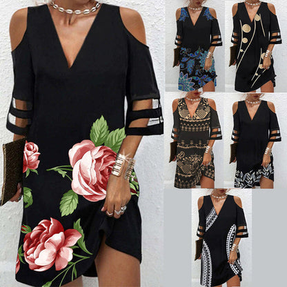 🔥 [S-3XL] 🌺👗 Damska modna sukienka z dekoltem w serek i nadrukiem