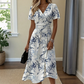 💋 [S-2XL] 👗 Sukienka midi z dekoltem w szpic i nadrukiem Moda Damska