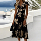 💋 [S-2XL] 👗 Sukienka midi z dekoltem w szpic i nadrukiem Moda Damska