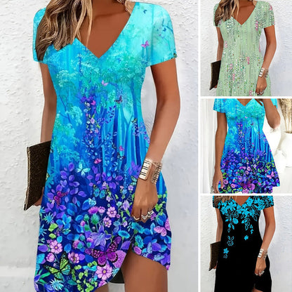 💖 [S-2XL] 🌺👗 Damska mini sukienka z kwiatowym nadrukiem w kształcie litery A