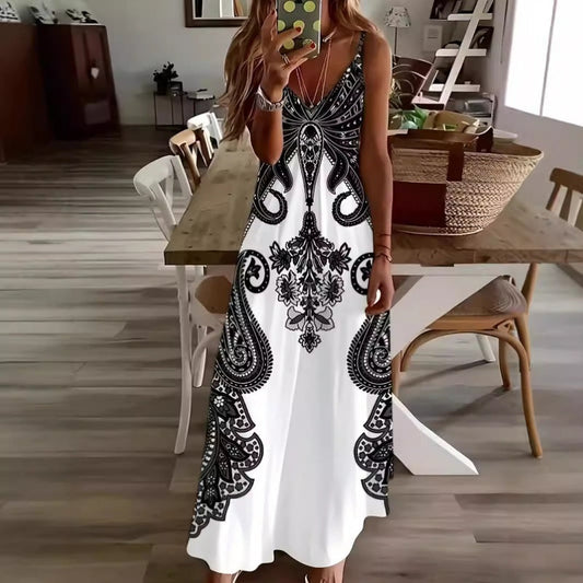 🔥 [S-2XL] 🌸👗 Sukienka damska z dekoltem w serek i ramiączkami typu spaghetti