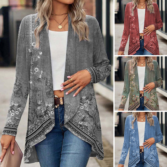 🔥 [S-2XL] 🌺👚 Kurtka z długim rękawem w kwiatowy wzór