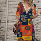 🔥 [S-3XL] 🎨👗 Sukienka z Dekoltem w Serek z Koronkowymi Detalami