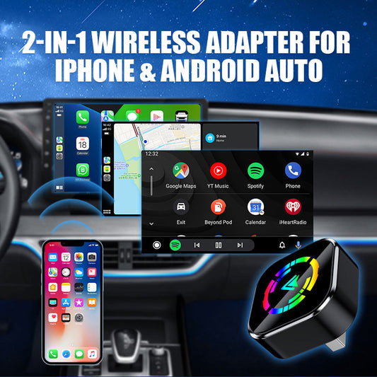 2-в-1 безжичен адаптер за iPhone и Android Auto