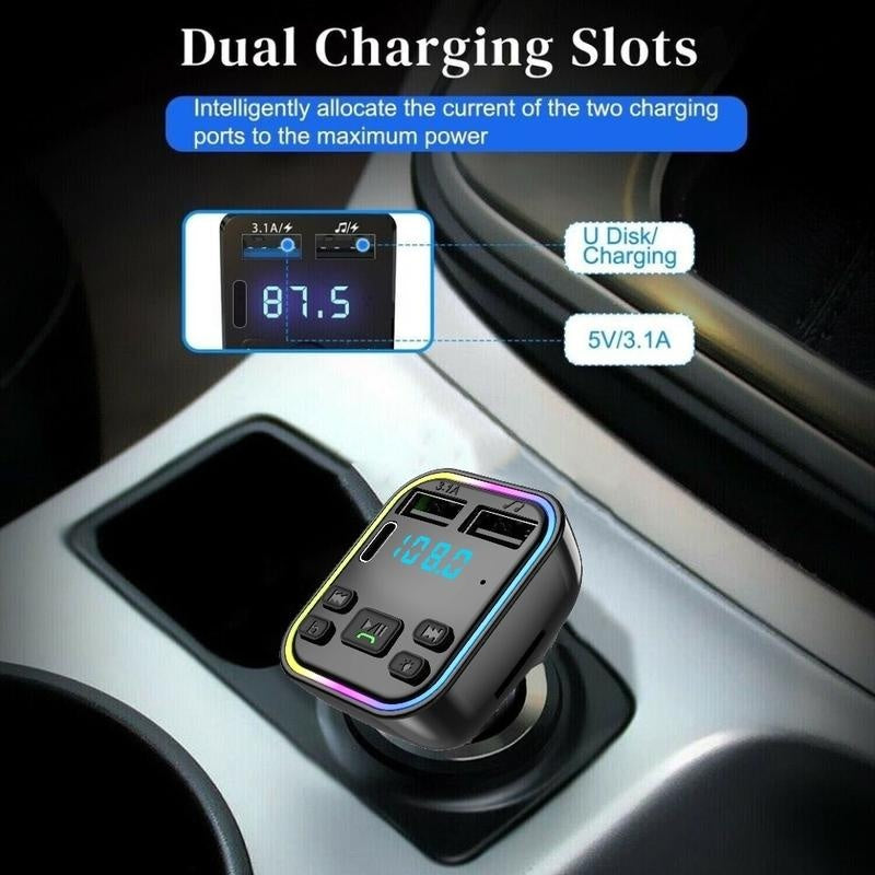 🚗Πολύχρωμο Bluetooth MP3 Player Αυτοκινήτου με Φώτα🎶