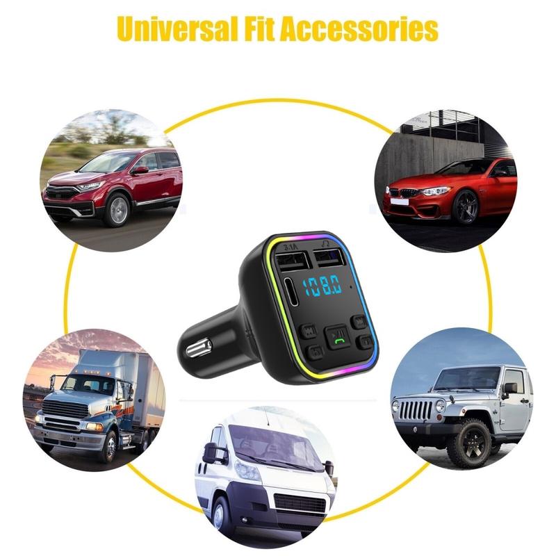 🚗Πολύχρωμο Bluetooth MP3 Player Αυτοκινήτου με Φώτα🎶
