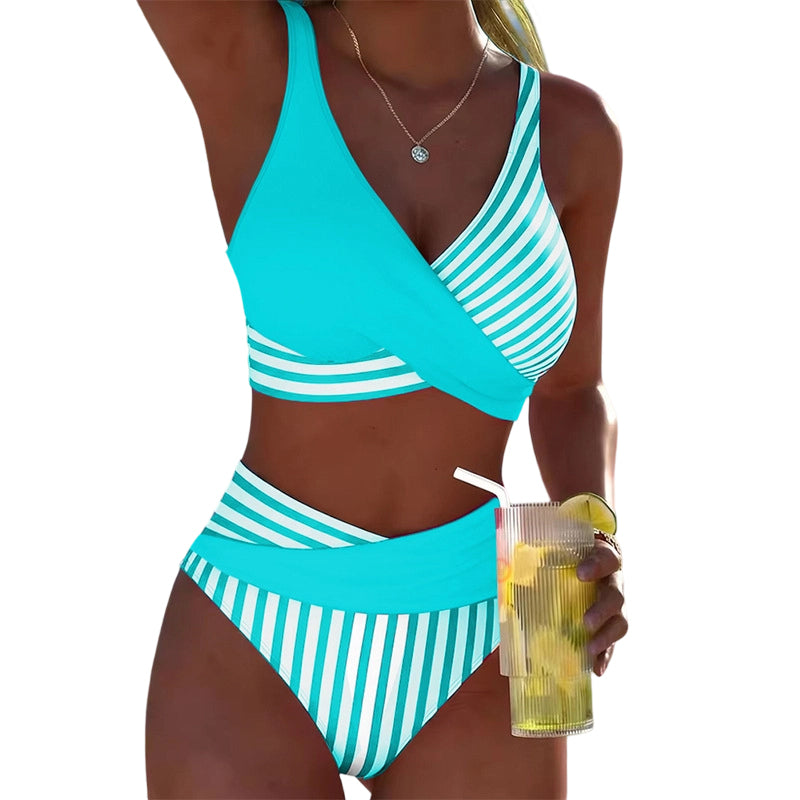 👙 Бикини с цветни блокове, размери S–3XL: Стилен и моделиращ фигурата двучастен бански костюм 🌊 – На склад и с наложен платеж 📦🚚
