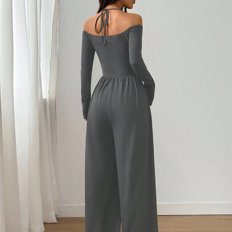 🍂👗 Damen-Jumpsuit mit Carmen-Ausschnitt | Elegantes Wickeloberteil, weite Beine & stilvoller Party-Look ✨