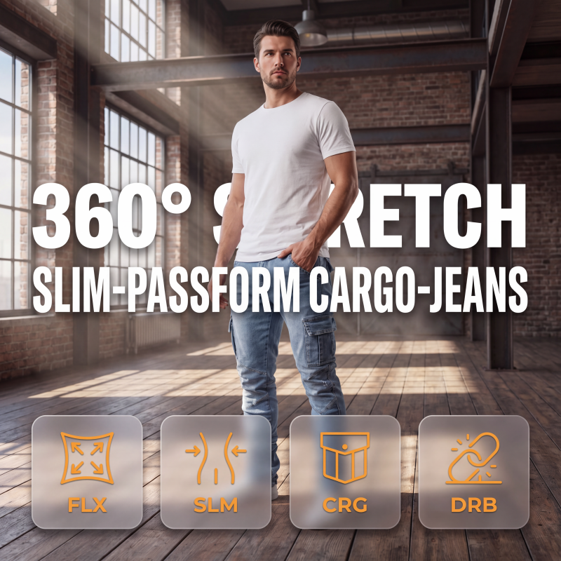 👖✨ Slim-Fit Cargohose aus Jeans – Figurbetont & Praktisch 🔥