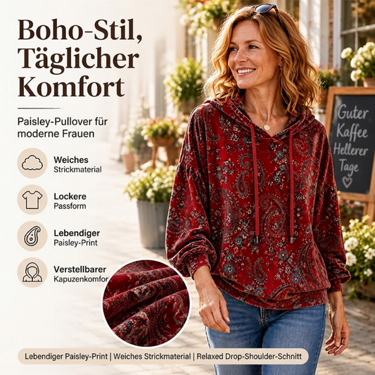 🧥 Damen-Kapuzenpullover mit Paisley-Print & Kordelzug | Kein langweiliger Basic-Look – Stylisch & bequem für Alltag & Freizeit ✨