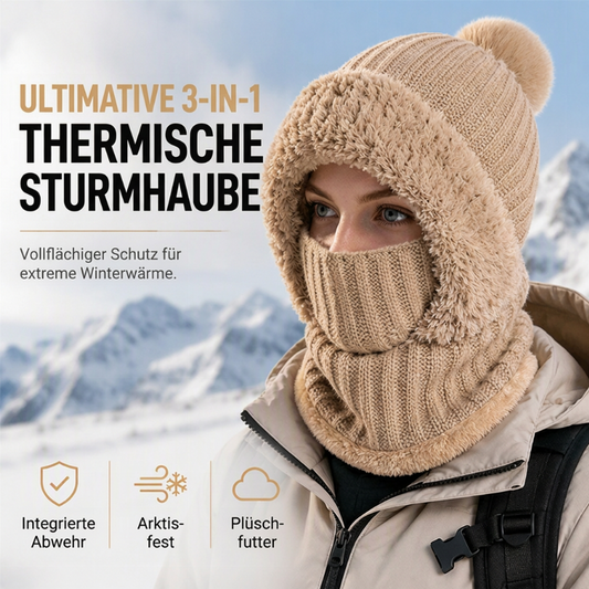 🧣 Damen gestrickte 3-in-1 Wintermütze | Kein eiskalter Hals mehr – Warmes Komplett-Set für Mütze, Schal & Maske ✨