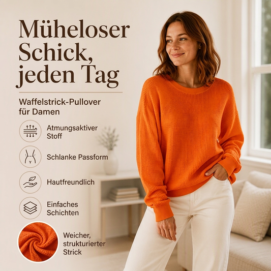 ❄️🧶 Damen Waffelstrick-Sweatshirt im Loose-Fit | Weich & Lässig – Bequemer Alltags-Look ohne Einengen ✨