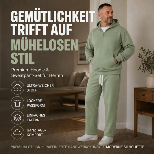 🍂👕 Lässiges Halb-Zip Kapuzen-Sweatshirt & weit geschnittene Hose für Herren | Kein einengendes Outfit – Bequemes Set für Alltag & Freizeit ✨