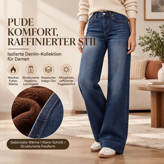 🔥👖 Damen thermische Wide-Leg-Jeans mit hohem Bund | Keine kalten Beine, kein einschnürender Bund – Warme Weite für Winter & Alltag ✨