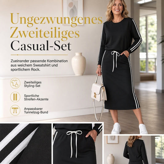 👗 Modisches Zweiteiler-Set für Damen mit Seitenstreifen | Kein langweiliges Outfit – Stylisches Set für Alltag & Freizeit ✨