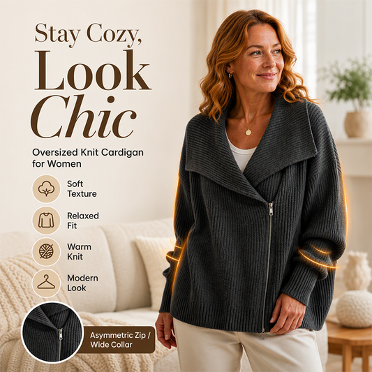 🧥 Schicke asymmetrische Damen-Strickjacke mit Reißverschluss | Stylisch & bequem für Alltag & Freizeit ✨
