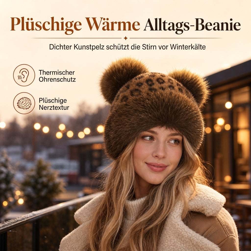🧢 Damen Vintage Leopardenmütze mit Plüschbärenohren | Kein kalter Kopf, kein langweiliger Winterlook – Warm, flauschig & auffällig mit Ohrenschutz ✨