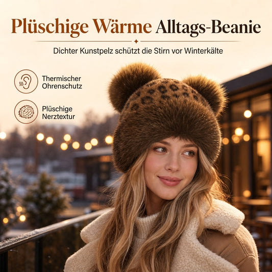 🧢 Damen Vintage Leopardenmütze mit Plüschbärenohren | Kein kalter Kopf, kein langweiliger Winterlook – Warm, flauschig & auffällig mit Ohrenschutz ✨