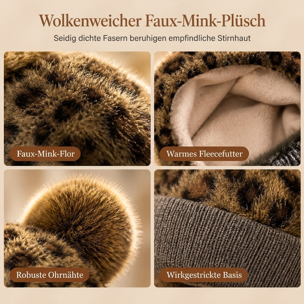 🧢 Damen Vintage Leopardenmütze mit Plüschbärenohren | Kein kalter Kopf, kein langweiliger Winterlook – Warm, flauschig & auffällig mit Ohrenschutz ✨