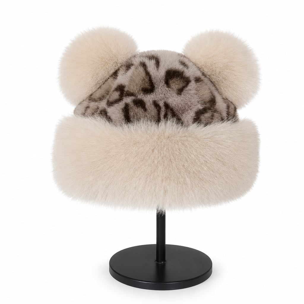 🧢 Damen Vintage Leopardenmütze mit Plüschbärenohren | Kein kalter Kopf, kein langweiliger Winterlook – Warm, flauschig & auffällig mit Ohrenschutz ✨