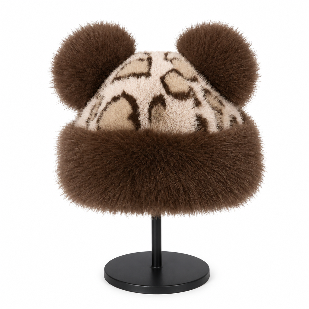 🧢 Damen Vintage Leopardenmütze mit Plüschbärenohren | Kein kalter Kopf, kein langweiliger Winterlook – Warm, flauschig & auffällig mit Ohrenschutz ✨