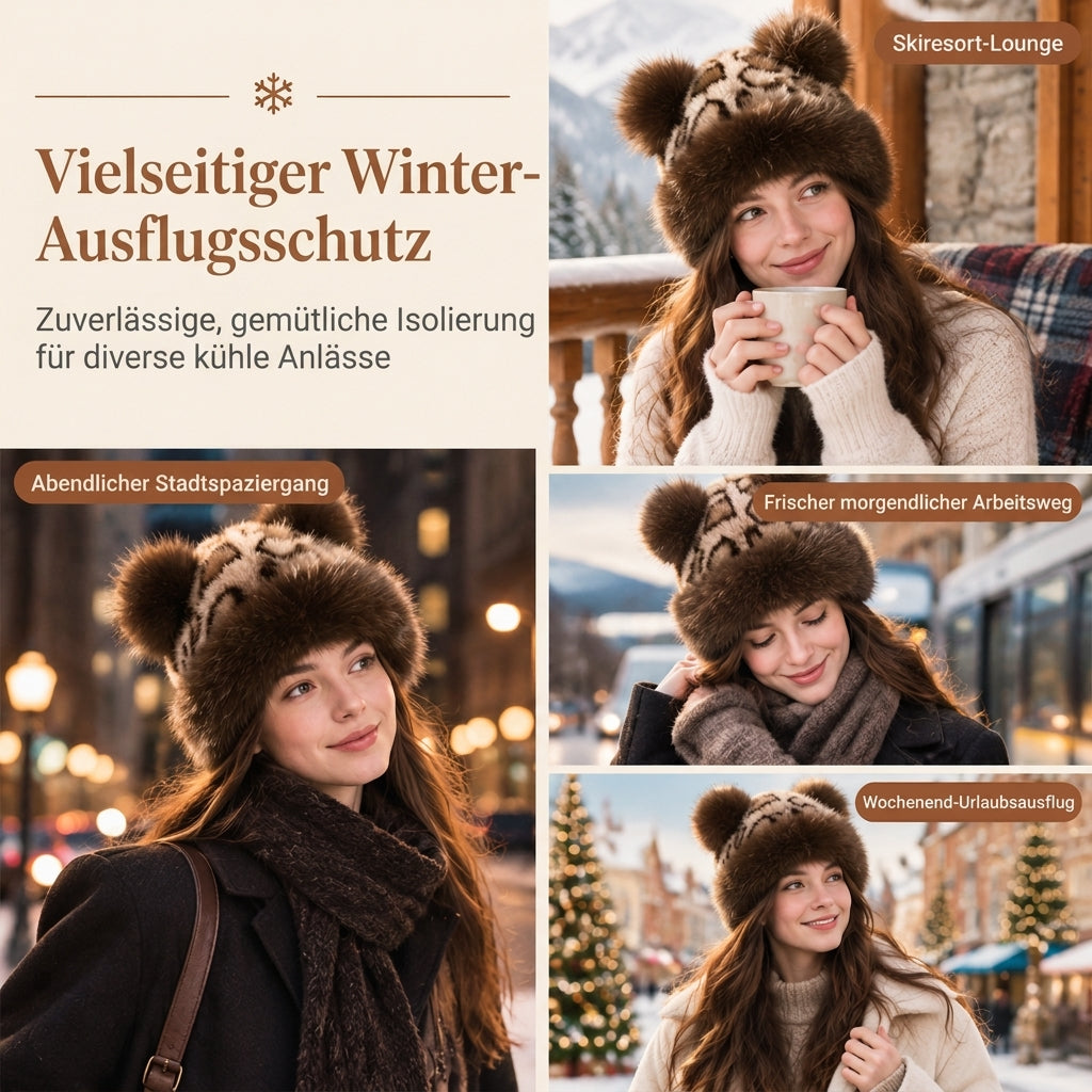 🧢 Damen Vintage Leopardenmütze mit Plüschbärenohren | Kein kalter Kopf, kein langweiliger Winterlook – Warm, flauschig & auffällig mit Ohrenschutz ✨