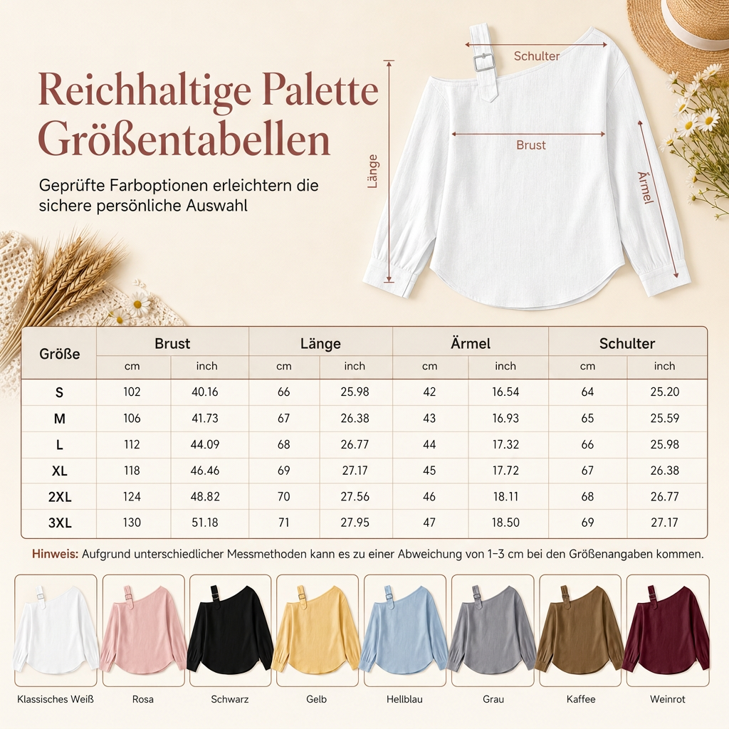 👚 Damen lässiges einfarbiges Leinen-Baumwolle Oberteil mit freier Schulter | Kein steifes Outfit, kein unangenehmes Tragegefühl – Lässig & atmungsaktiv für Sommer & Freizeit ✨