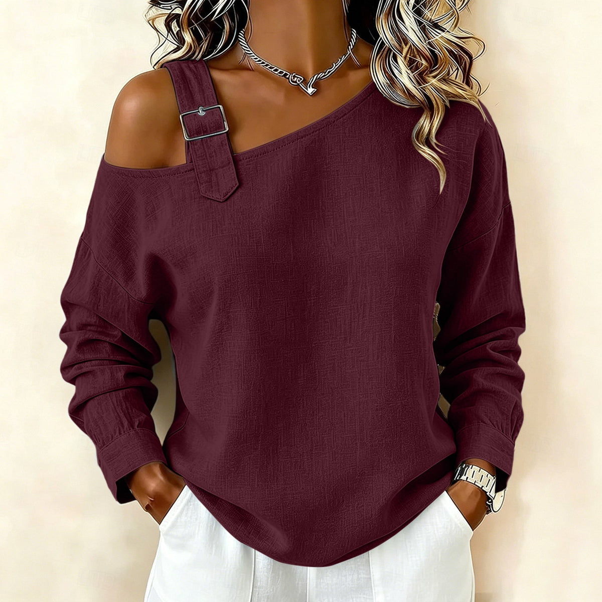 👚 Damen lässiges einfarbiges Leinen-Baumwolle Oberteil mit freier Schulter | Kein steifes Outfit, kein unangenehmes Tragegefühl – Lässig & atmungsaktiv für Sommer & Freizeit ✨