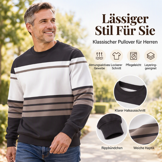 🍂👕 Lässiges Herren Rundhals-Sweatshirt mit Streifenmuster | Kein langweiliges Basic, kein kratziges Tragegefühl – Bequem & stylisch für Alltag & Freizeit ✨