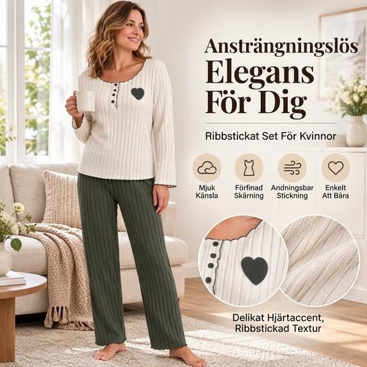 ✨Geripptes Schlafanzug-Set für Damen mit Herzstickerei