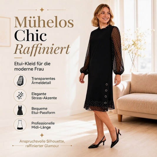 👗 Elegantes Damenkleid mit transparenten Punktenärmeln | Kein steifes Material, kein eintöniger Look – Weich, feminin & stilvoll für festliche Anlässe ✨