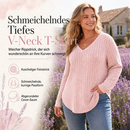 👚 Damen Übergrößen Pullover-Oberteil mit V-Ausschnitt | Kein Kratzen, kein Einengen – Locker sitzend, gerippt & kuschelig weich für den Alltag ✨