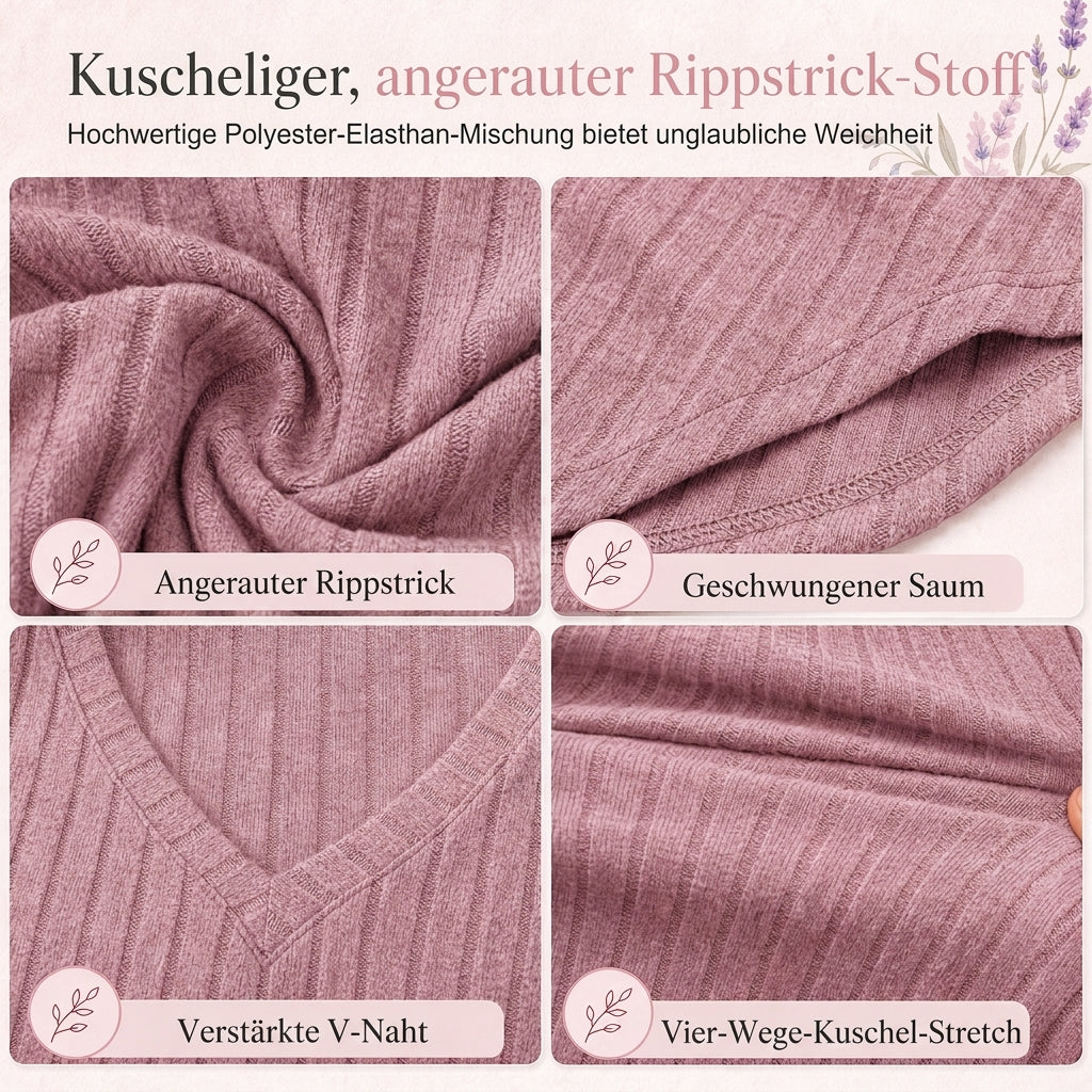 👚 Damen Übergrößen Pullover-Oberteil mit V-Ausschnitt | Kein Kratzen, kein Einengen – Locker sitzend, gerippt & kuschelig weich für den Alltag ✨
