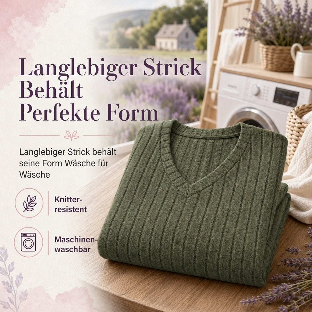 👚 Damen Übergrößen Pullover-Oberteil mit V-Ausschnitt | Kein Kratzen, kein Einengen – Locker sitzend, gerippt & kuschelig weich für den Alltag ✨